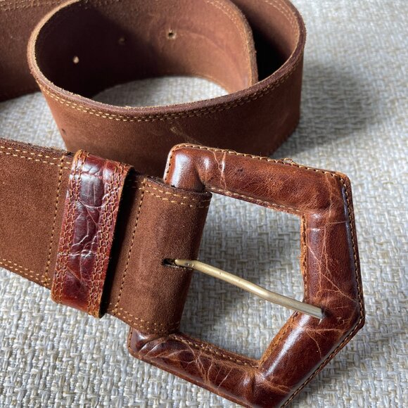 Vintage Belt Dark brown women's belt Suede leather wide belt size S - Picture 6 of 7